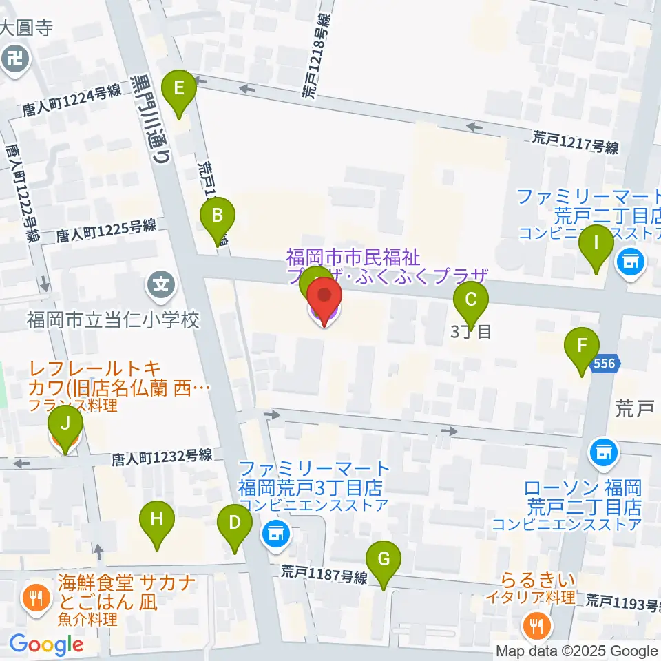 ふくふくプラザ周辺のファミレス・ファーストフード一覧地図