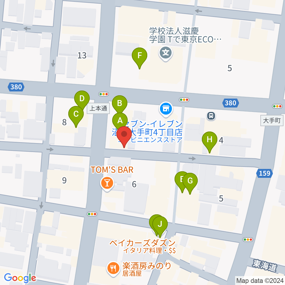 タンザワ楽器 沼津本店周辺のファミレス・ファーストフード一覧地図