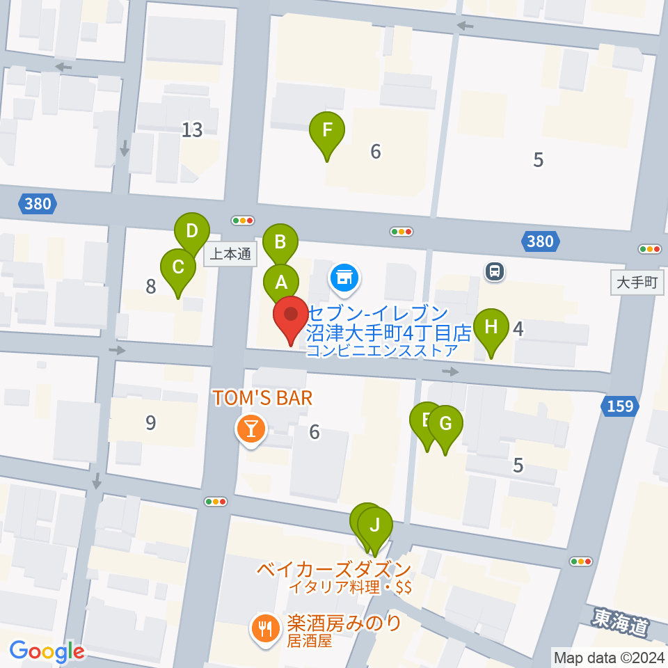 タンザワ楽器 沼津本店周辺のファミレス・ファーストフード一覧地図