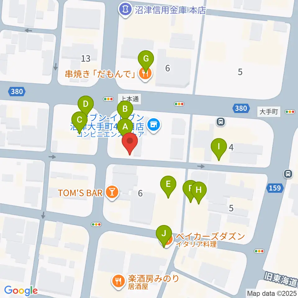 タンザワ楽器 沼津本店周辺のファミレス・ファーストフード一覧地図