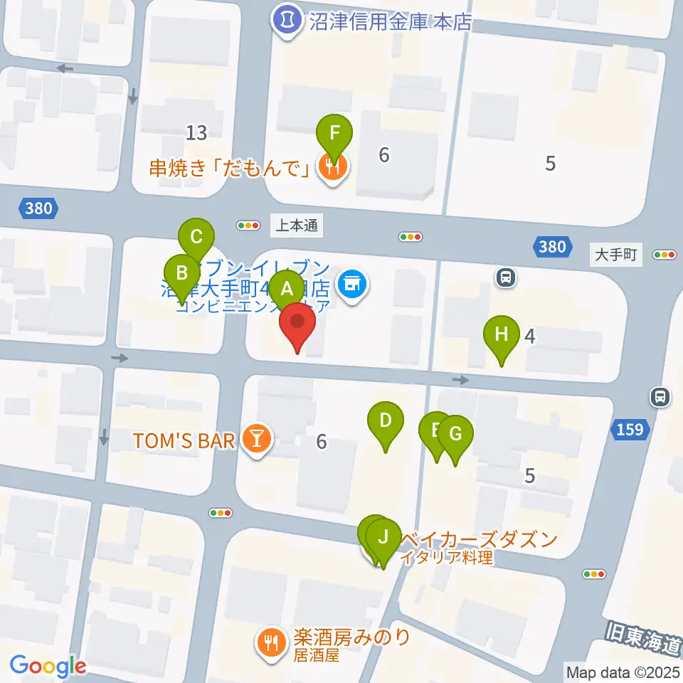 タンザワ楽器 沼津本店周辺のファミレス・ファーストフード一覧地図
