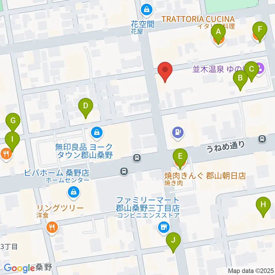 ヤマハミュージック 郡山店周辺のファミレス・ファーストフード一覧地図