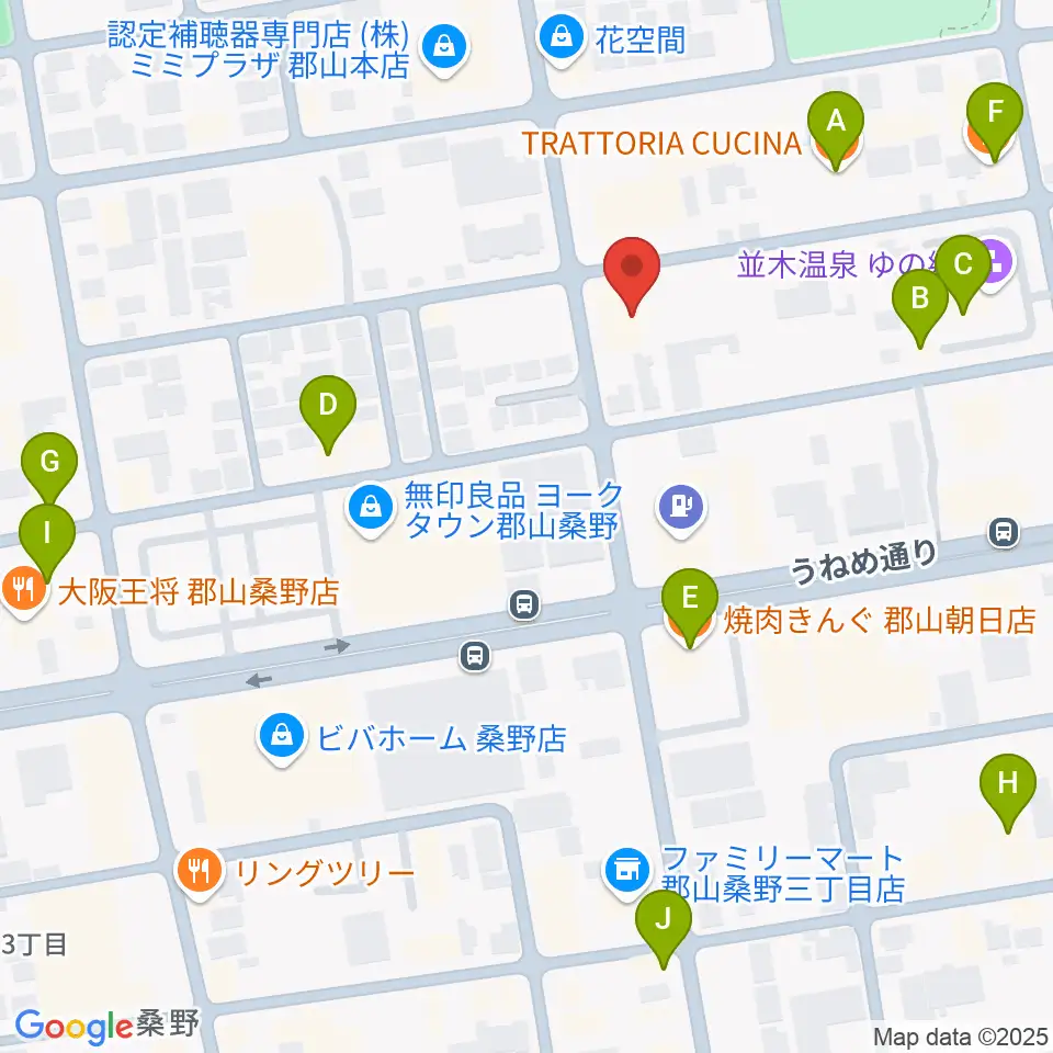 ヤマハミュージック 郡山店周辺のファミレス・ファーストフード一覧地図