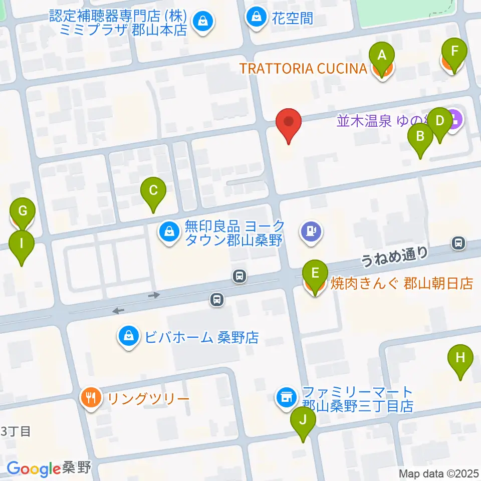 ヤマハミュージック 郡山店周辺のファミレス・ファーストフード一覧地図