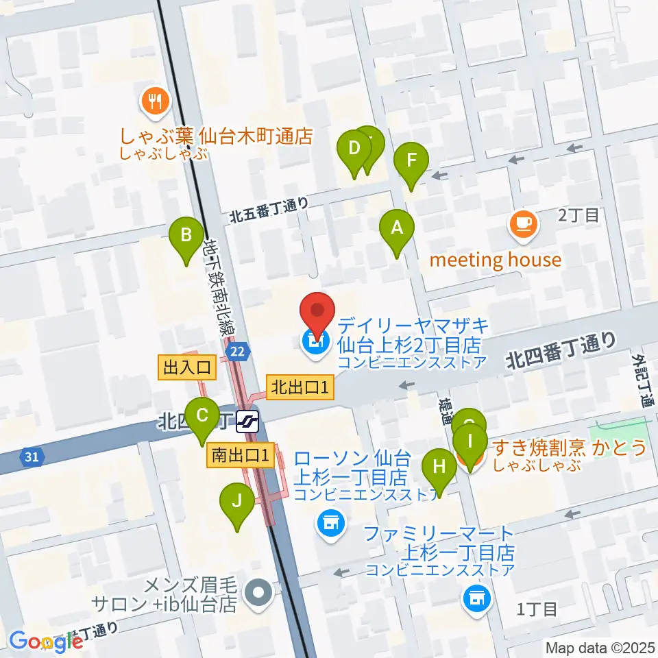 仙台センター ヤマハミュージック周辺のファミレス・ファーストフード一覧地図
