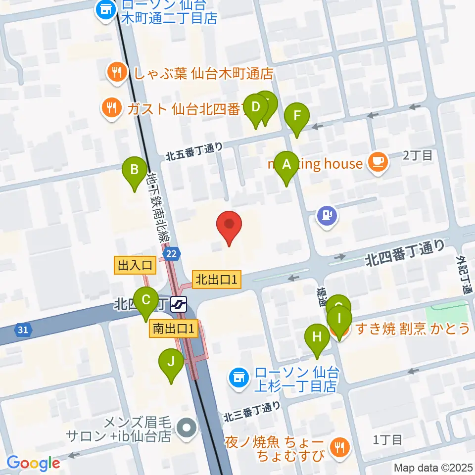 仙台センター ヤマハミュージック周辺のファミレス・ファーストフード一覧地図