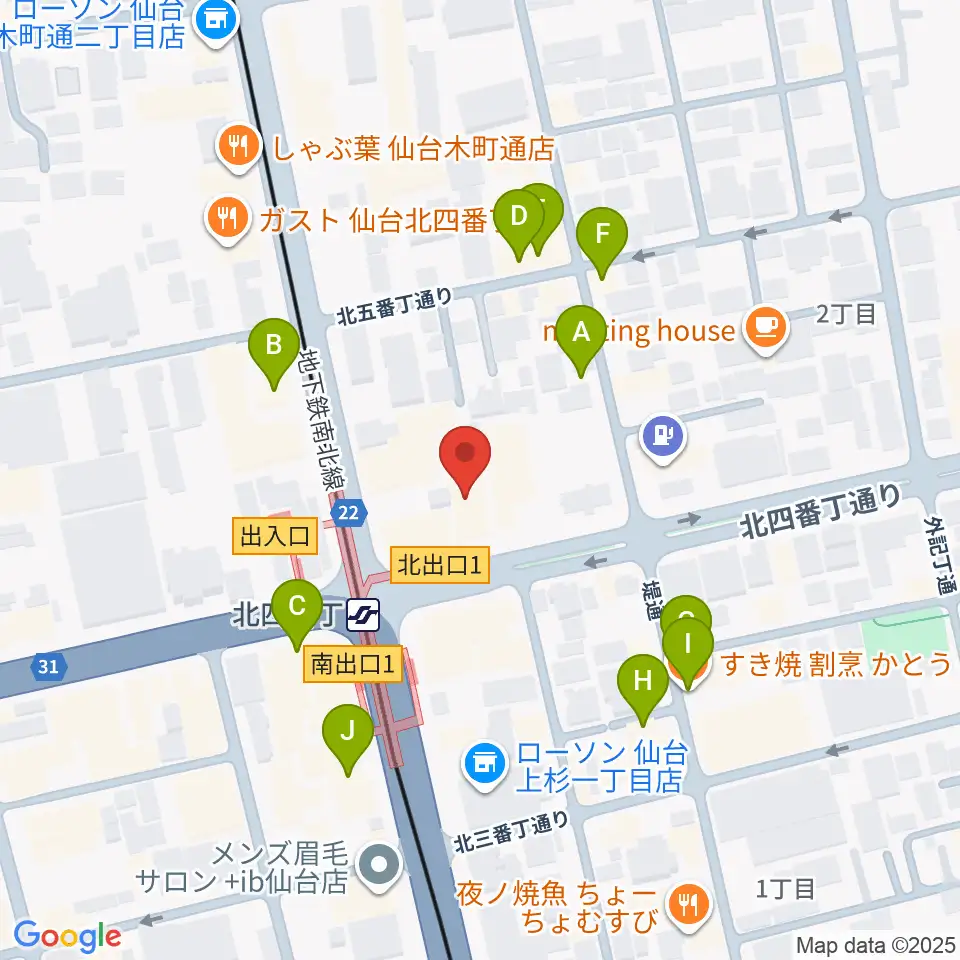 仙台センター ヤマハミュージック周辺のファミレス・ファーストフード一覧地図
