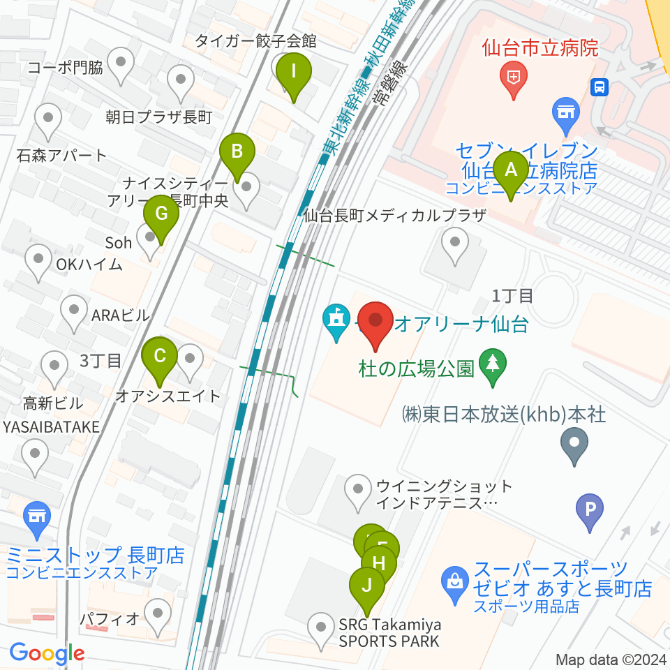 長町センター ヤマハミュージック周辺のファミレス・ファーストフード一覧地図