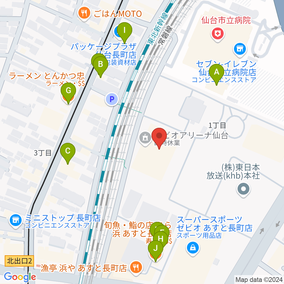 長町センター ヤマハミュージック周辺のファミレス・ファーストフード一覧地図