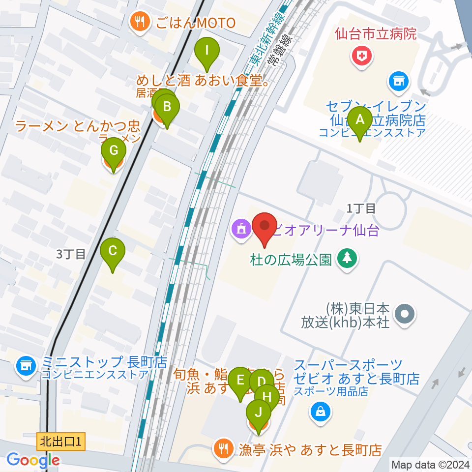 長町センター ヤマハミュージック周辺のファミレス・ファーストフード一覧地図