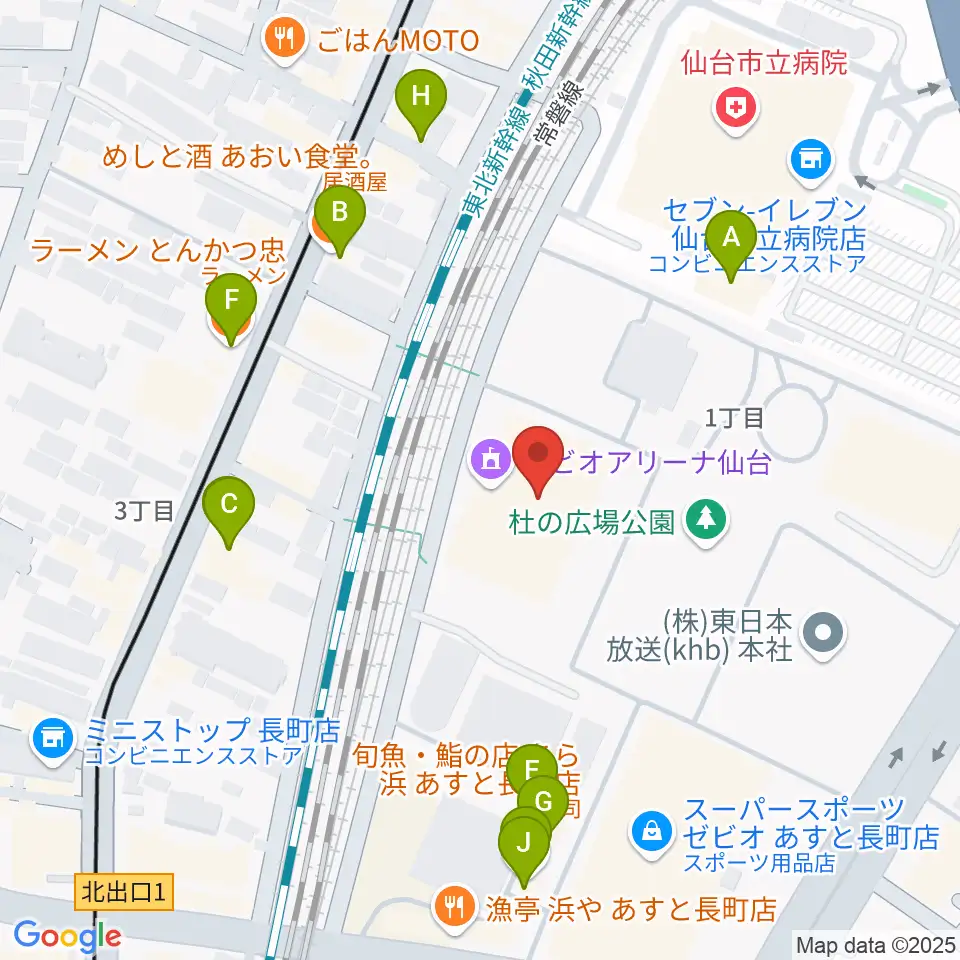 長町センター ヤマハミュージック周辺のファミレス・ファーストフード一覧地図