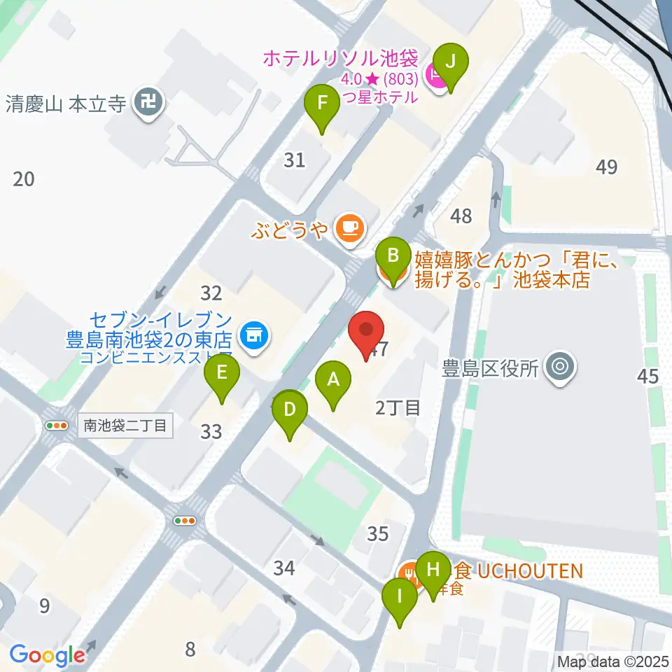ウインズミュージックスクール周辺のファミレス・ファーストフード一覧地図