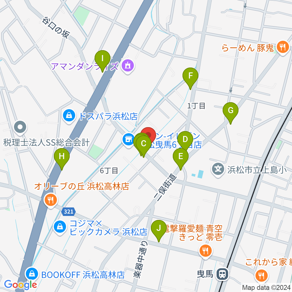 ハーモニカの昭和楽器製造周辺のファミレス・ファーストフード一覧地図