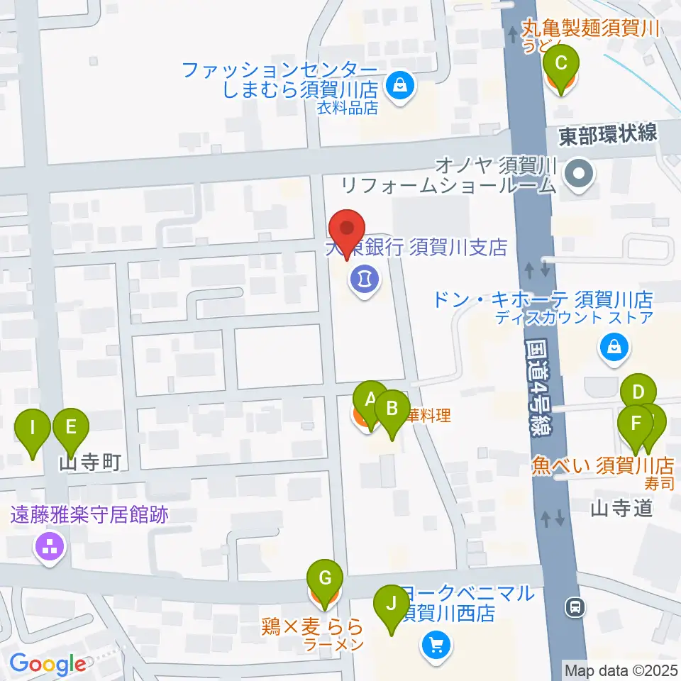 須賀川西教室 ヤマハミュージック周辺のファミレス・ファーストフード一覧地図