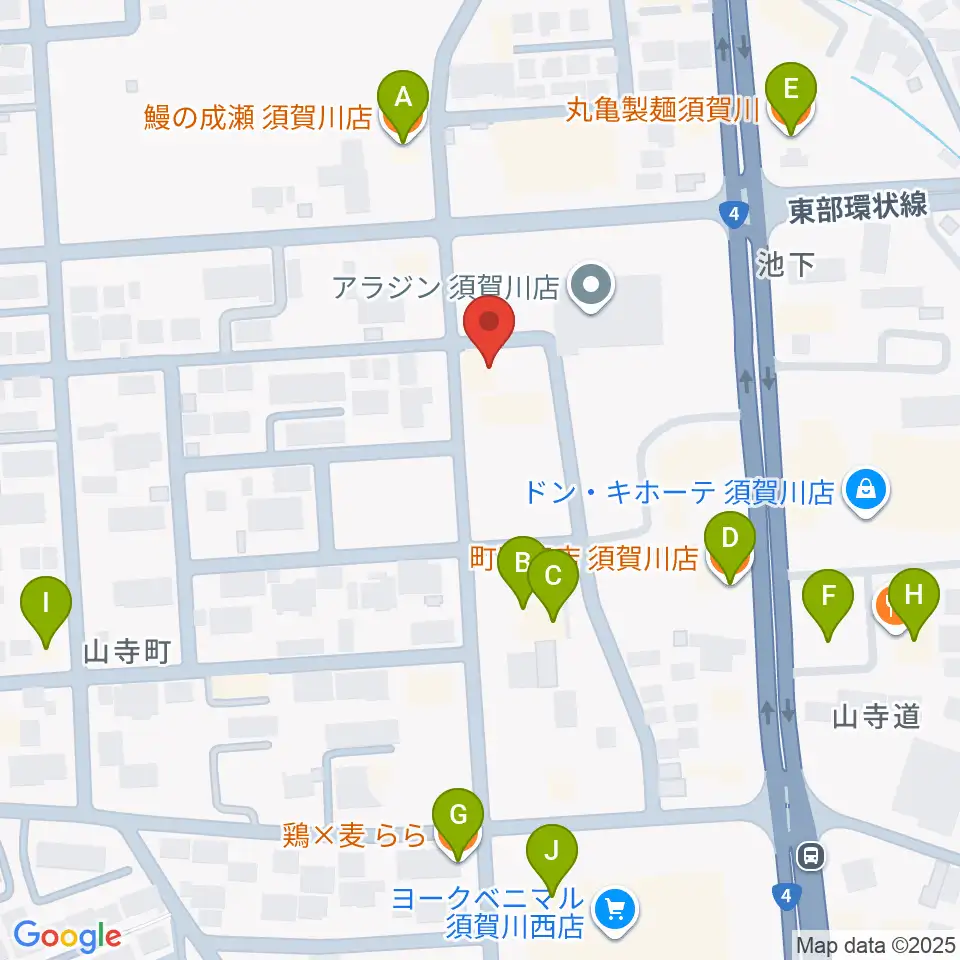 須賀川西教室 ヤマハミュージック周辺のファミレス・ファーストフード一覧地図