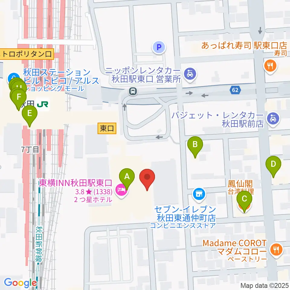 ミュージックサロン秋田Piace ヤマハミュージック周辺のファミレス・ファーストフード一覧地図