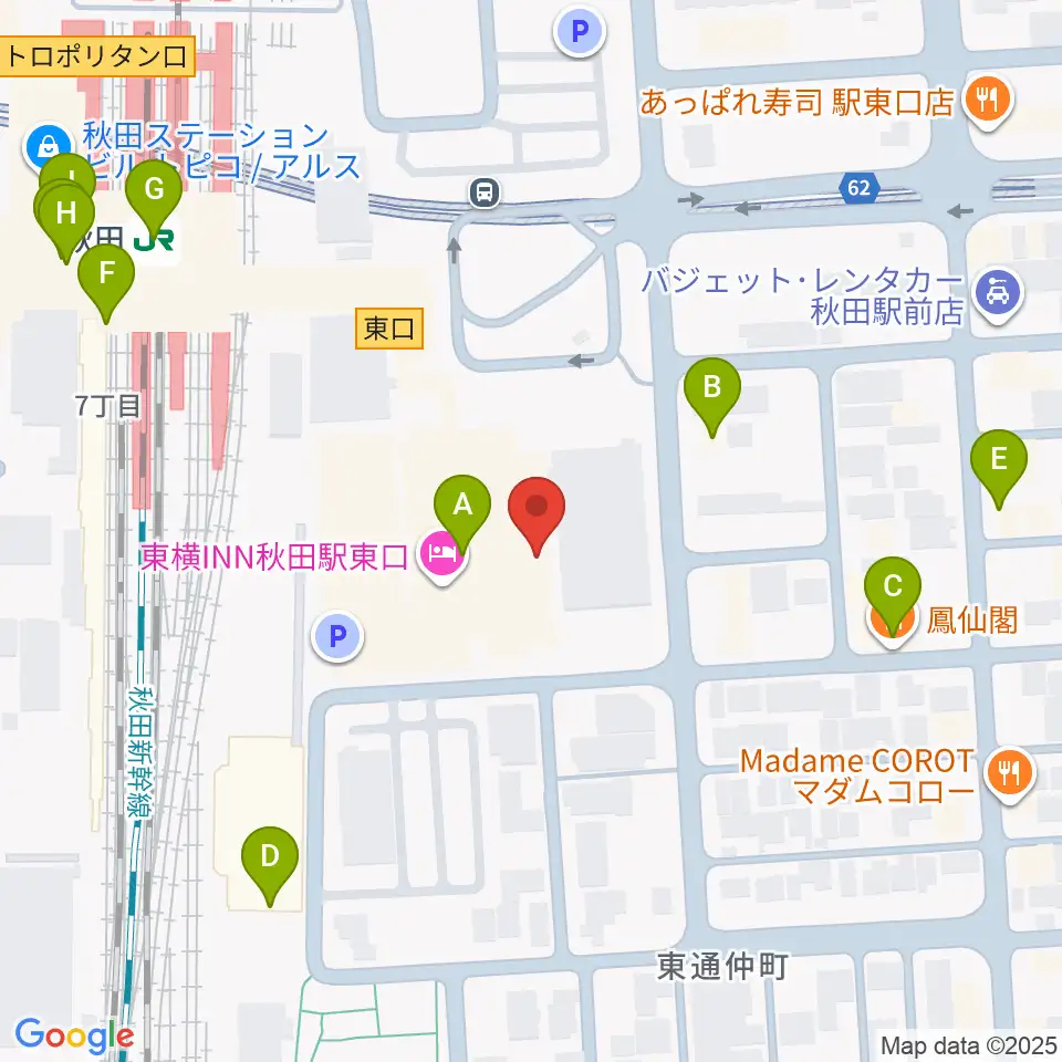 ミュージックサロン秋田Piace ヤマハミュージック周辺のファミレス・ファーストフード一覧地図