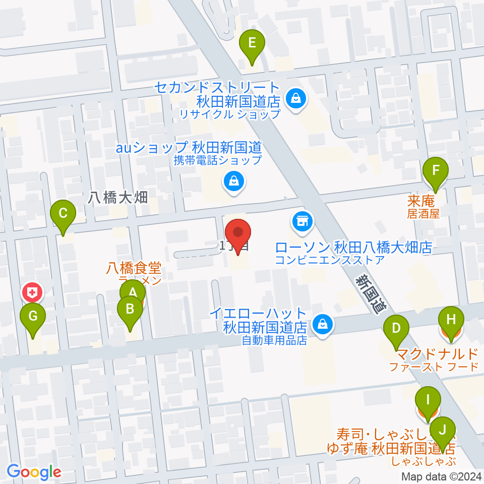 秋田北センター ヤマハミュージック周辺のファミレス・ファーストフード一覧地図