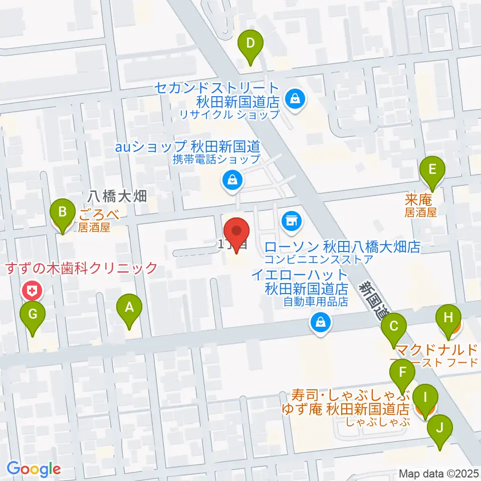 秋田北センター ヤマハミュージック周辺のファミレス・ファーストフード一覧地図