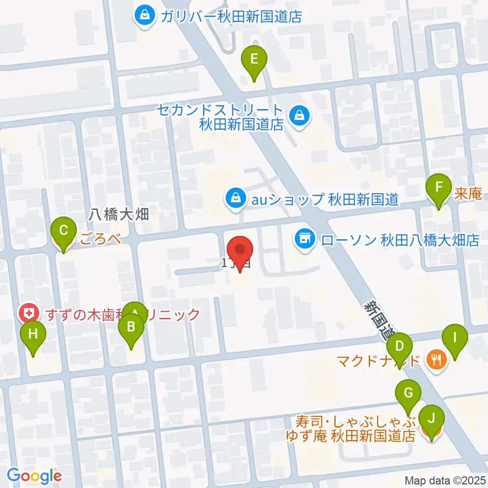 秋田北センター ヤマハミュージック周辺のファミレス・ファーストフード一覧地図