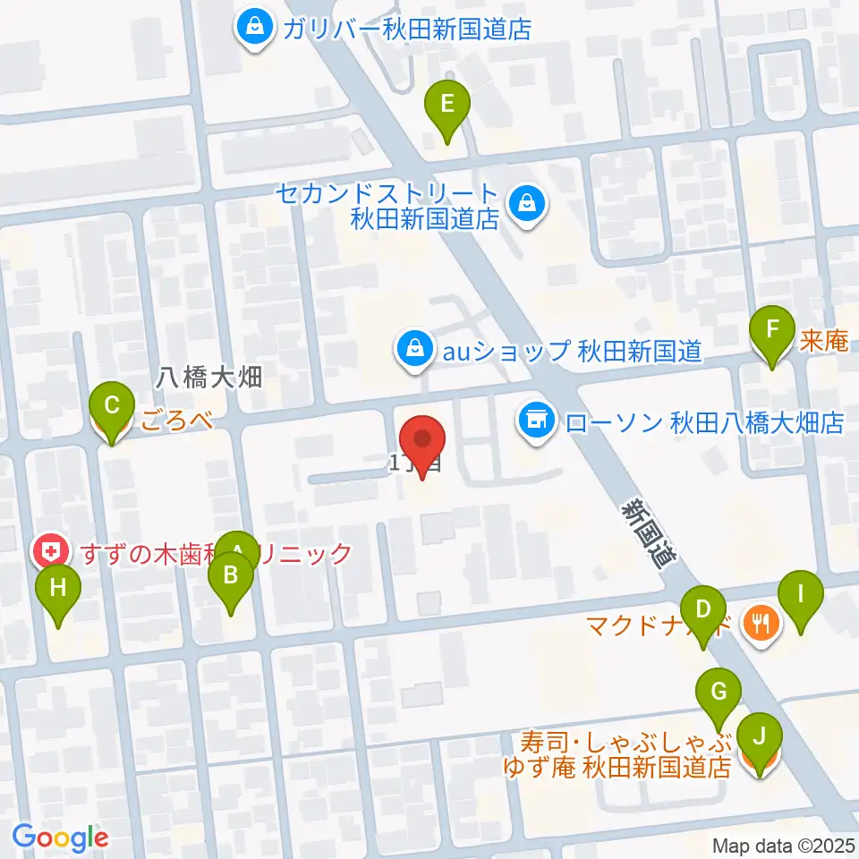 秋田北センター ヤマハミュージック周辺のファミレス・ファーストフード一覧地図