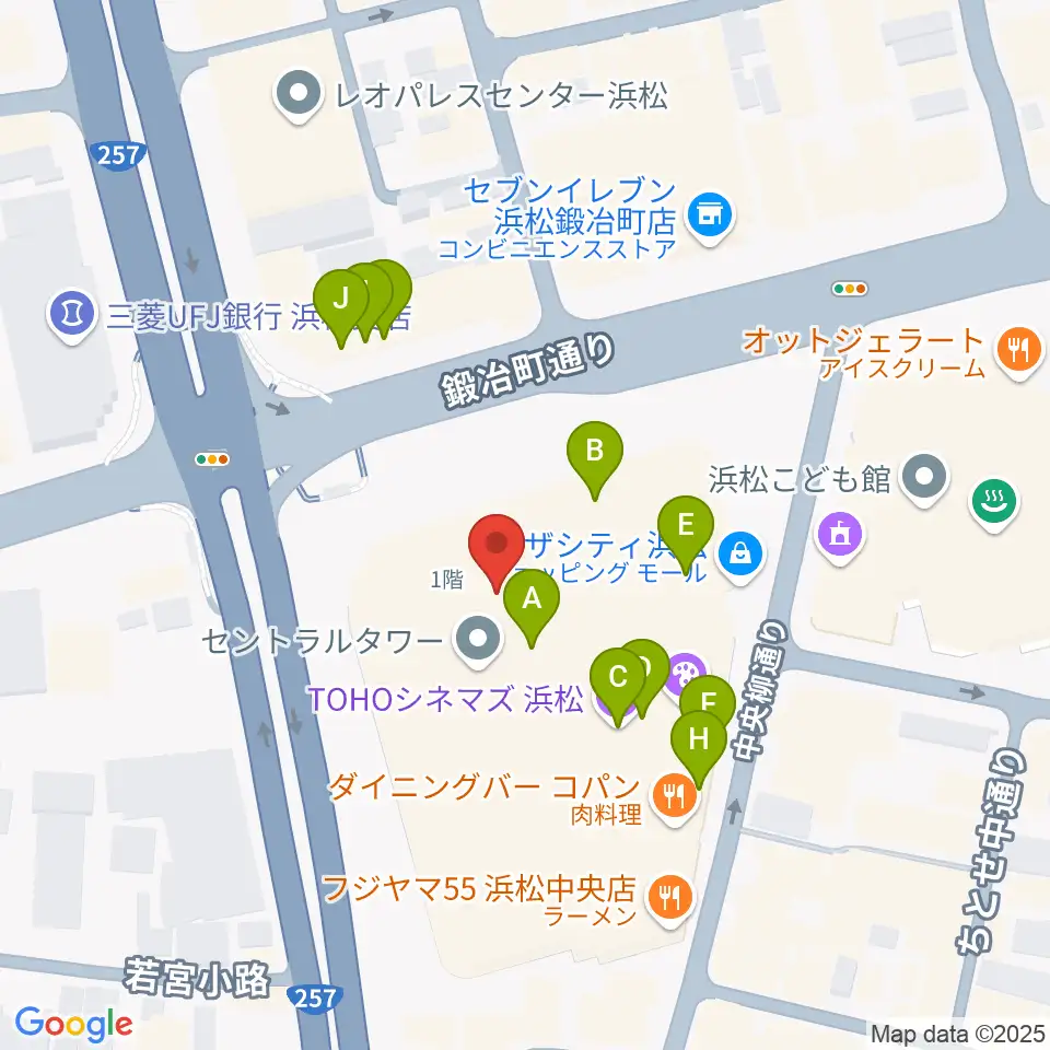 クエストミュージック浜松ザザシティ店周辺のファミレス・ファーストフード一覧地図