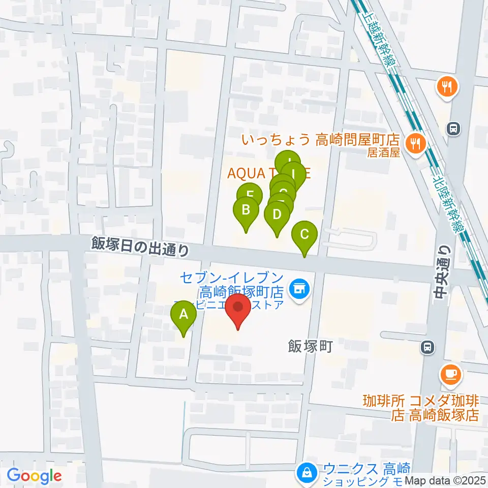 ヤマハミュージックスクエア 高崎周辺のファミレス・ファーストフード一覧地図