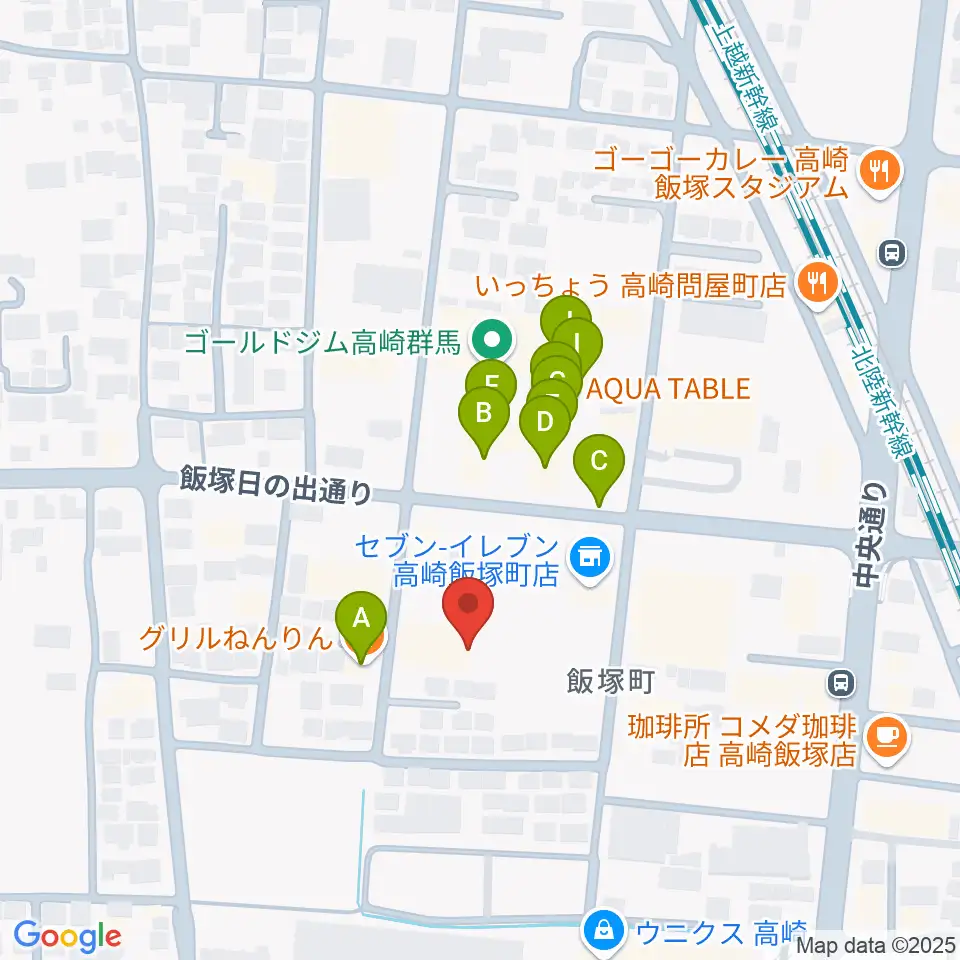 ヤマハミュージックスクエア 高崎周辺のファミレス・ファーストフード一覧地図