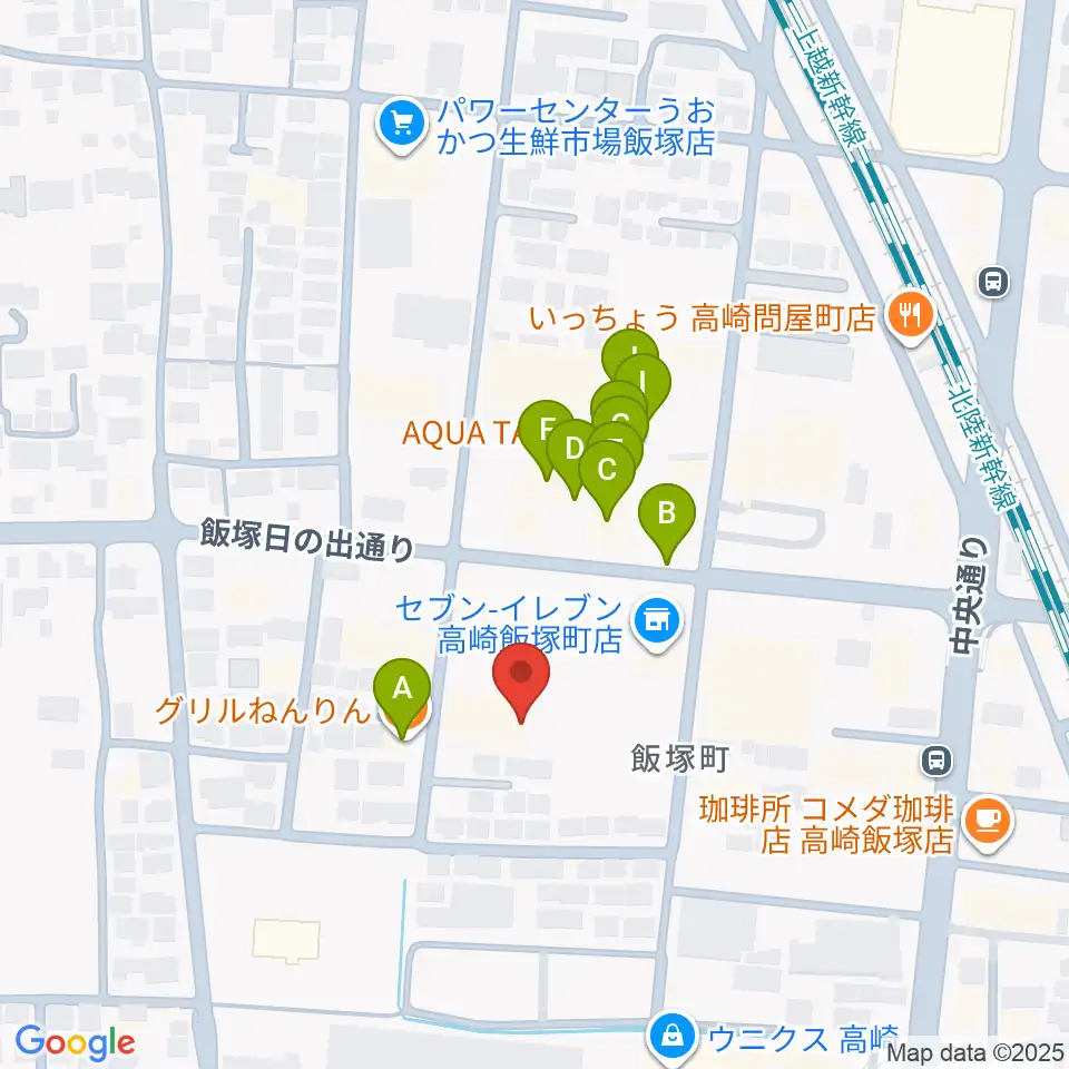 ヤマハミュージックスクエア 高崎周辺のファミレス・ファーストフード一覧地図