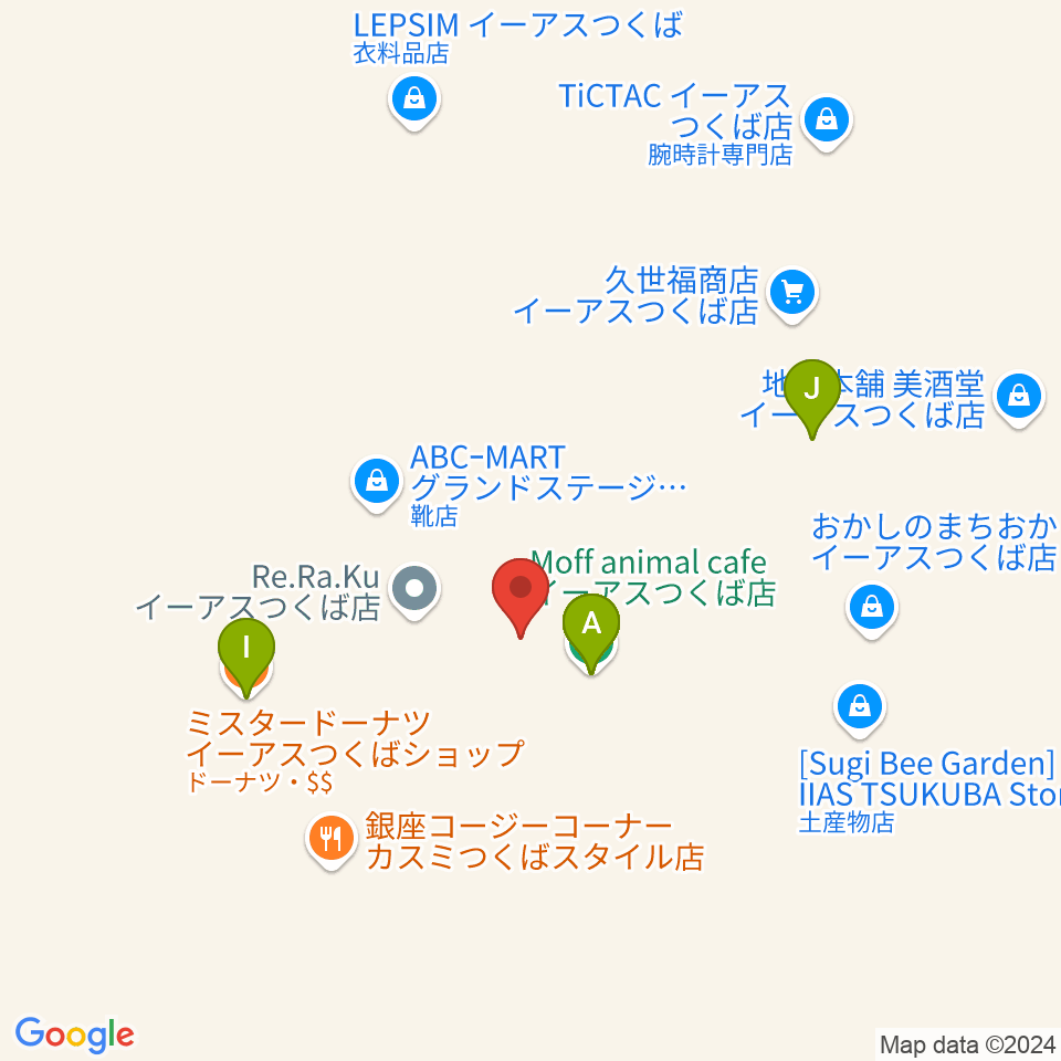 ヤマハミュージックスクエアつくば周辺のファミレス・ファーストフード一覧地図