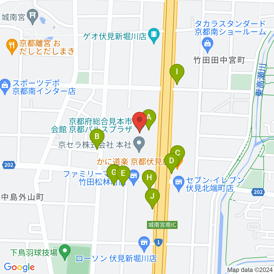 京都パルスプラザ周辺のファミレス・ファーストフード一覧地図