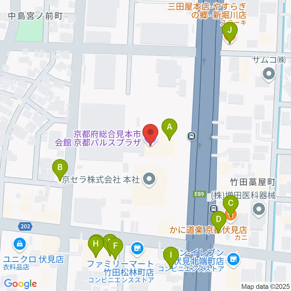 京都パルスプラザ周辺のファミレス・ファーストフード一覧地図