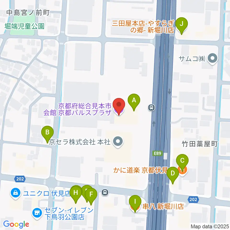 京都パルスプラザ周辺のファミレス・ファーストフード一覧地図