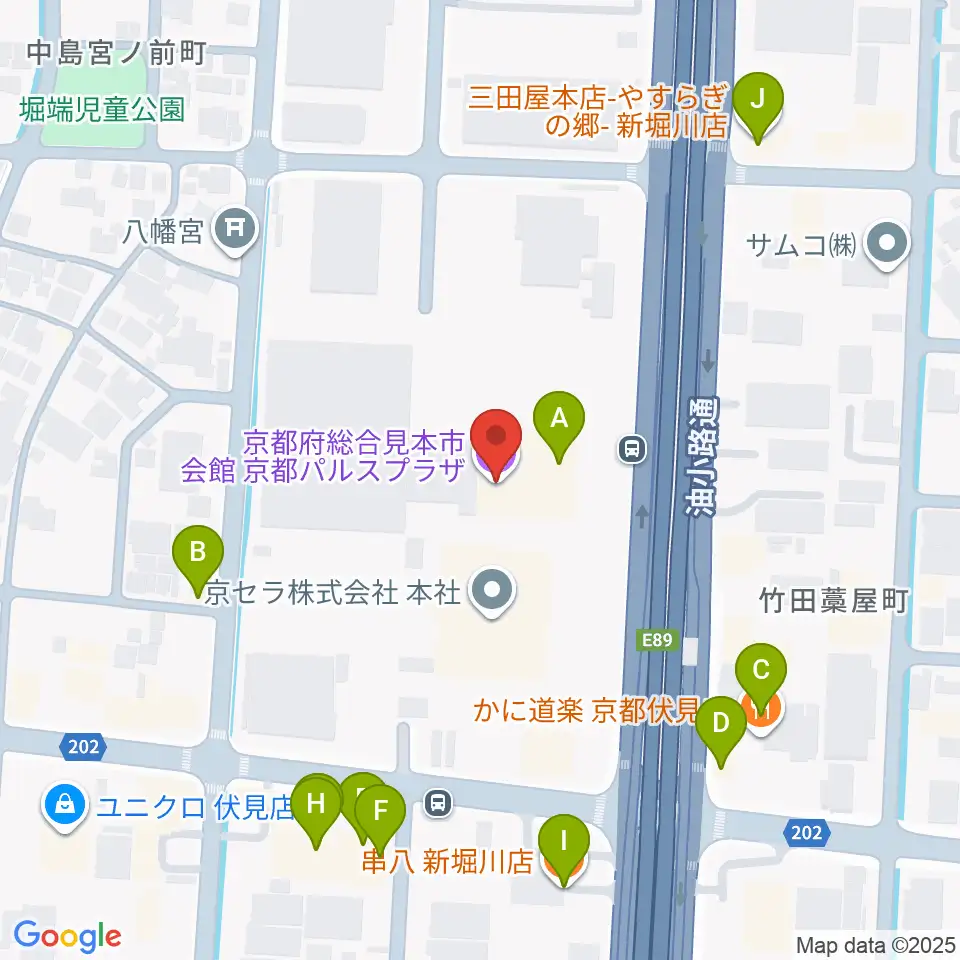 京都パルスプラザ周辺のファミレス・ファーストフード一覧地図