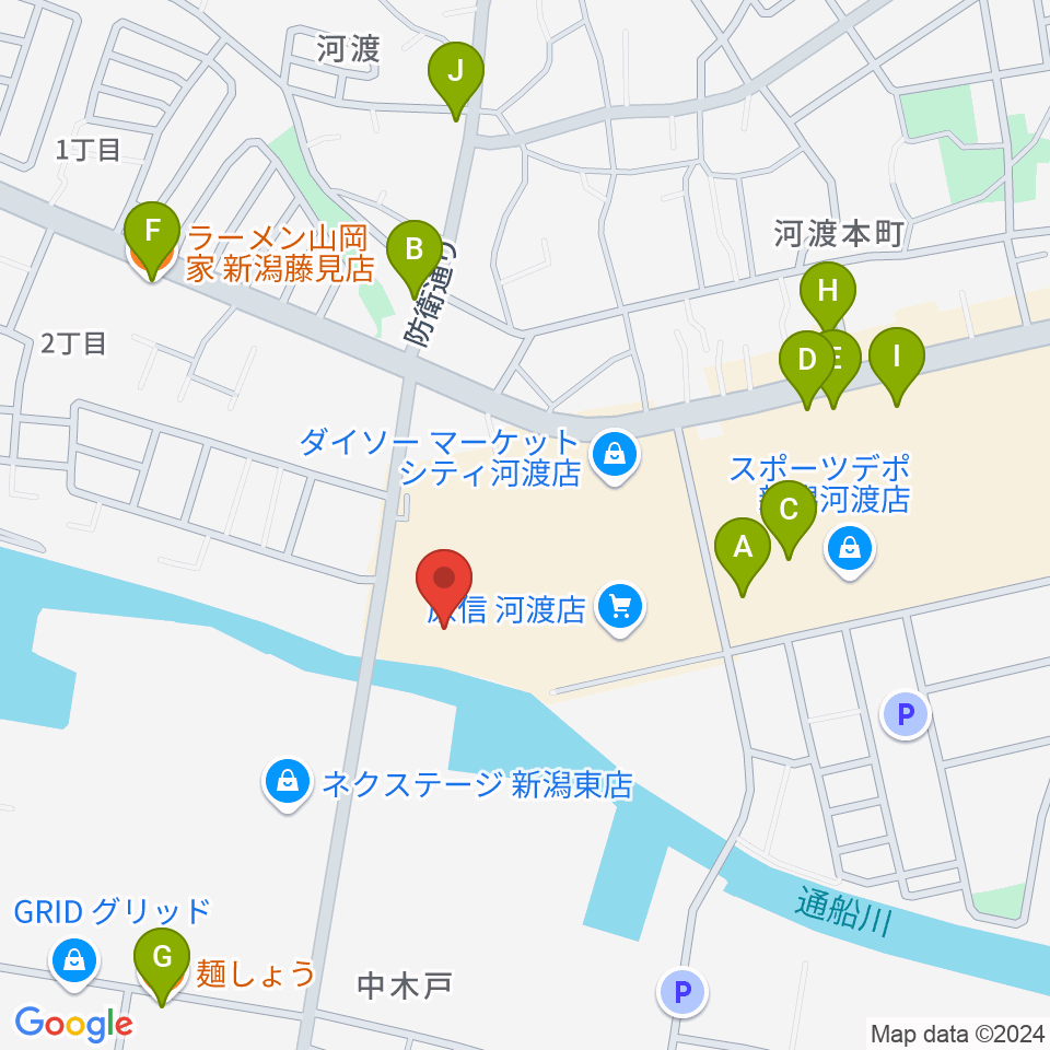 河渡総合センター ヤマハミュージック周辺のファミレス・ファーストフード一覧地図