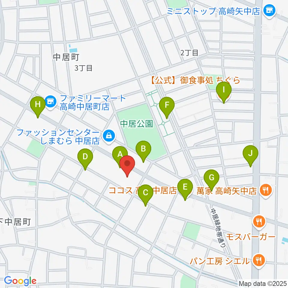 なかい総合センター ヤマハミュージック周辺のファミレス・ファーストフード一覧地図