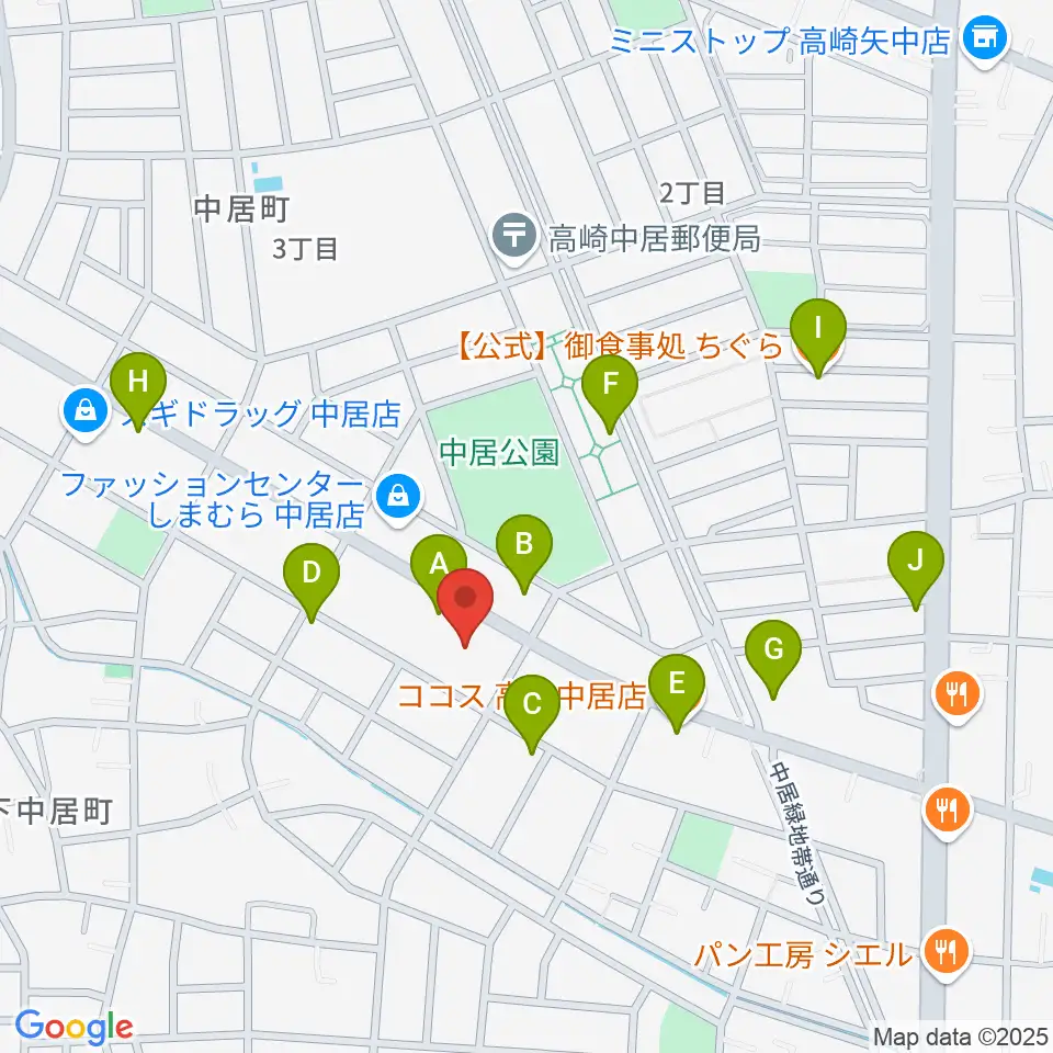 なかい総合センター ヤマハミュージック周辺のファミレス・ファーストフード一覧地図