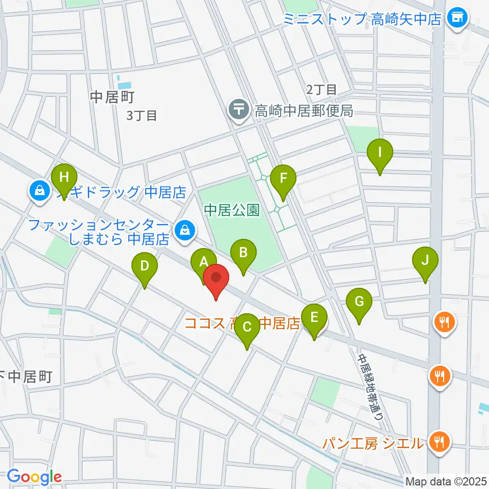 なかい総合センター ヤマハミュージック周辺のファミレス・ファーストフード一覧地図