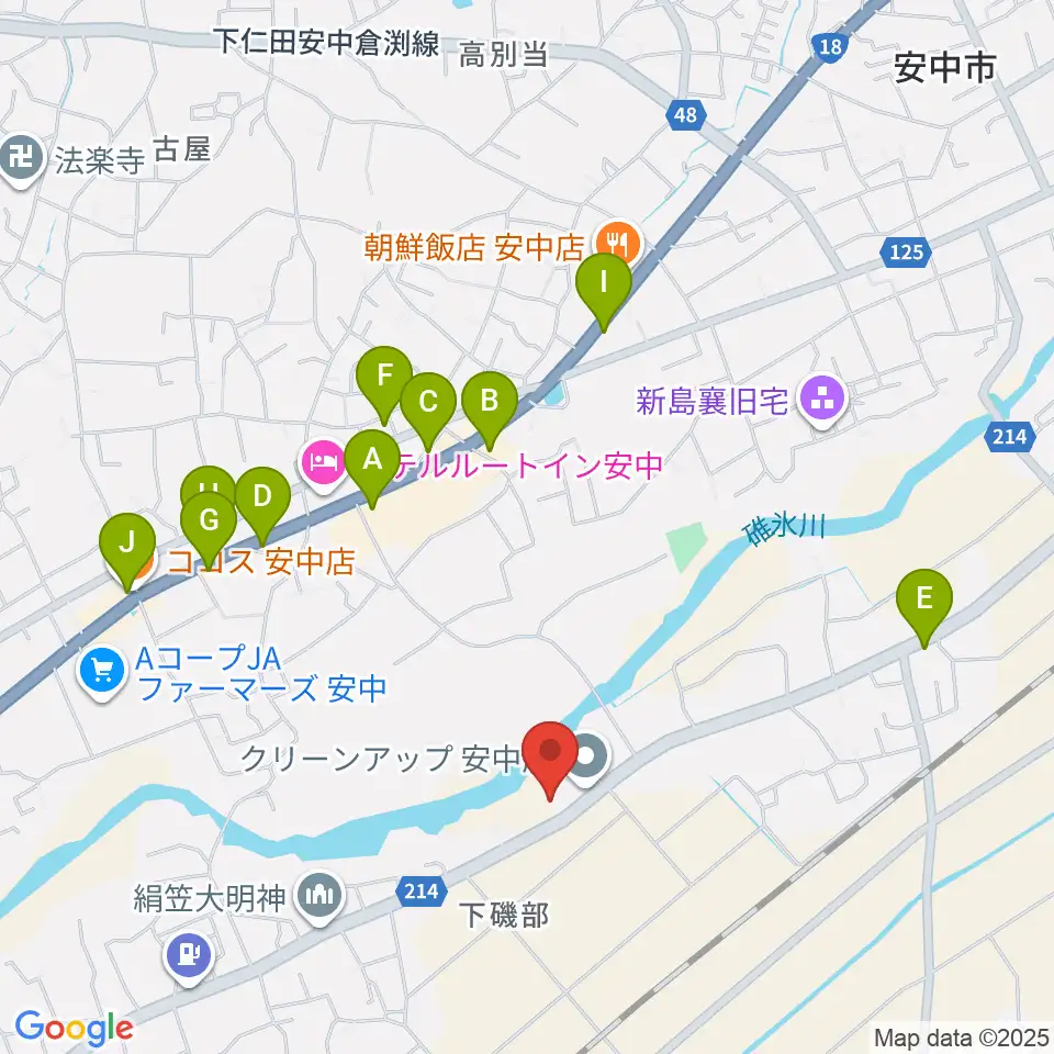 あんなか総合センター ヤマハミュージック周辺のファミレス・ファーストフード一覧地図