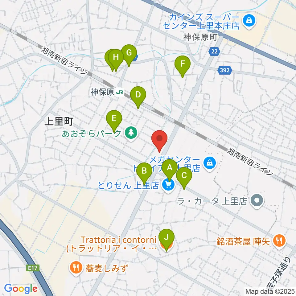 本庄かみさと総合センター ヤマハミュージック周辺のファミレス・ファーストフード一覧地図