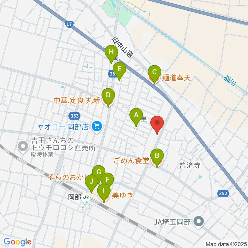深谷みらい総合センター ヤマハミュージック周辺のファミレス・ファーストフード一覧地図