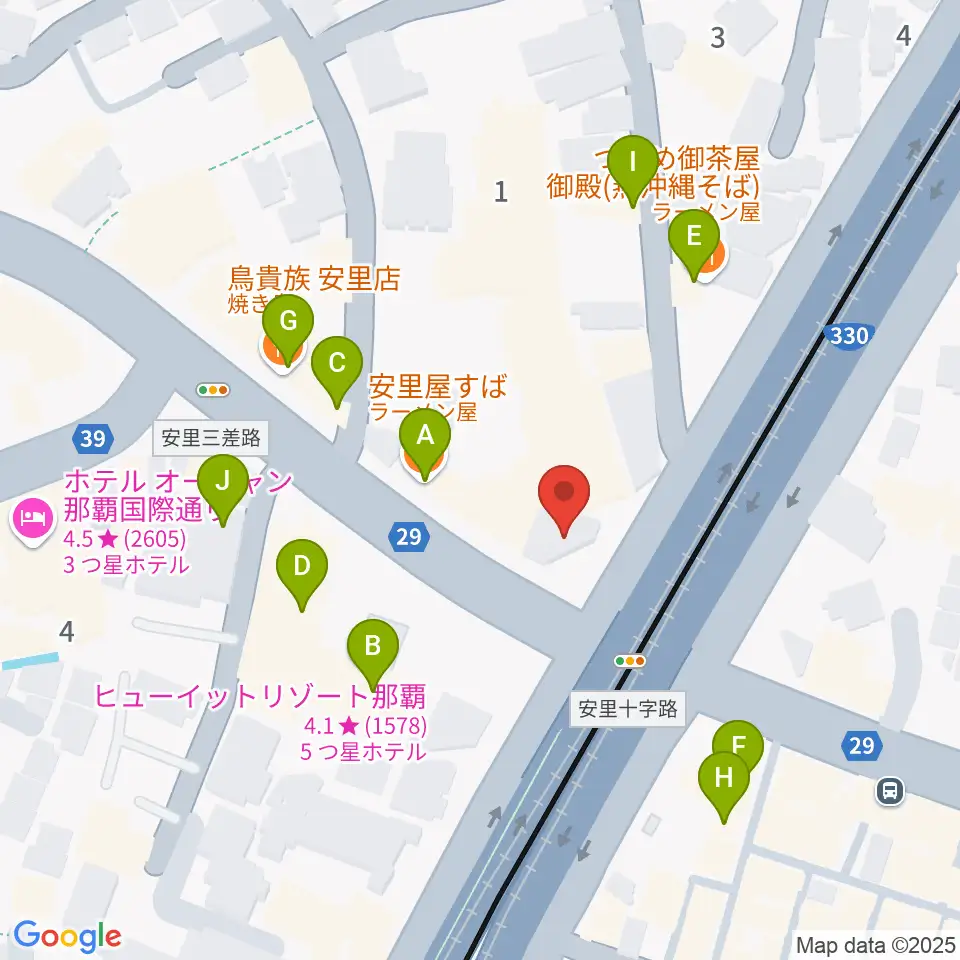 西部ピアノ 沖縄工房周辺のファミレス・ファーストフード一覧地図