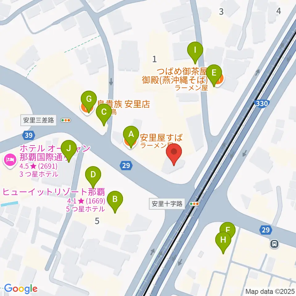 西部ピアノ 沖縄工房周辺のファミレス・ファーストフード一覧地図