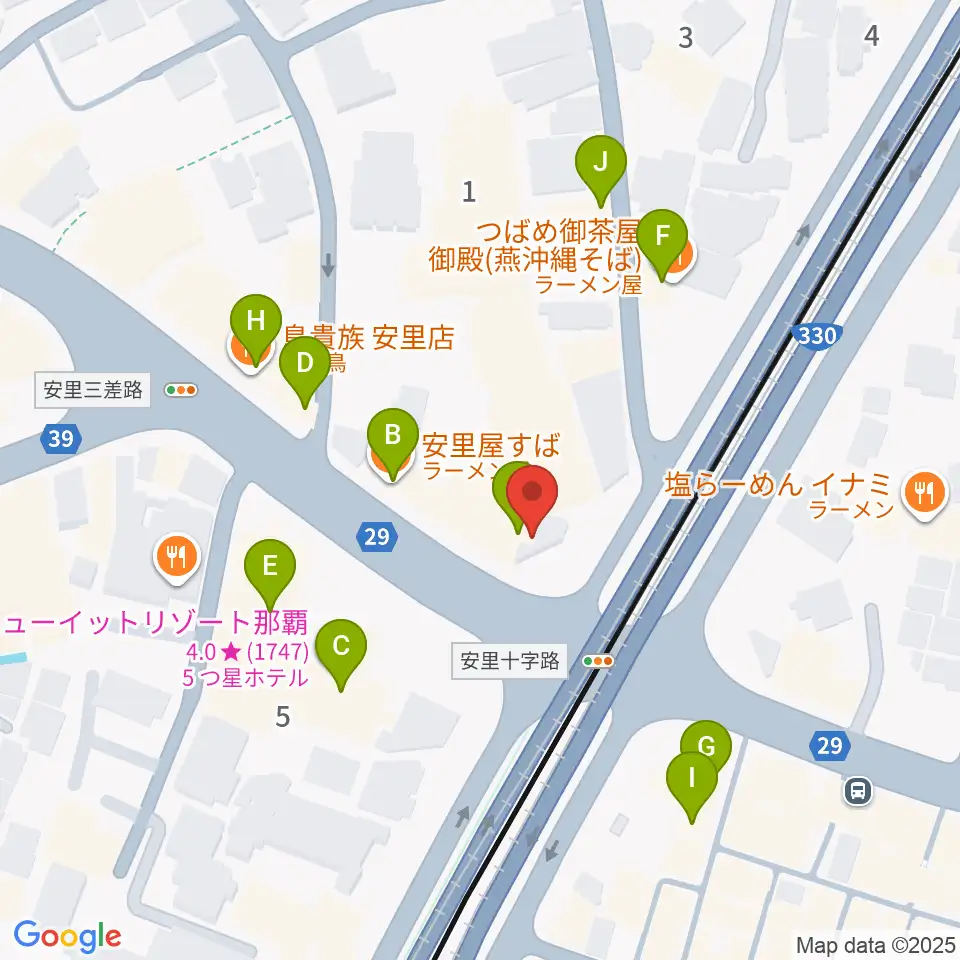 西部ピアノ 沖縄工房周辺のファミレス・ファーストフード一覧地図