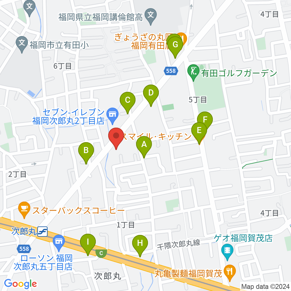 西部ピアノ福岡工房周辺のファミレス・ファーストフード一覧地図