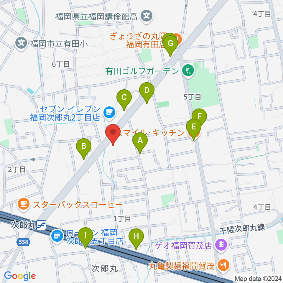 西部ピアノ福岡工房周辺のファミレス・ファーストフード一覧地図