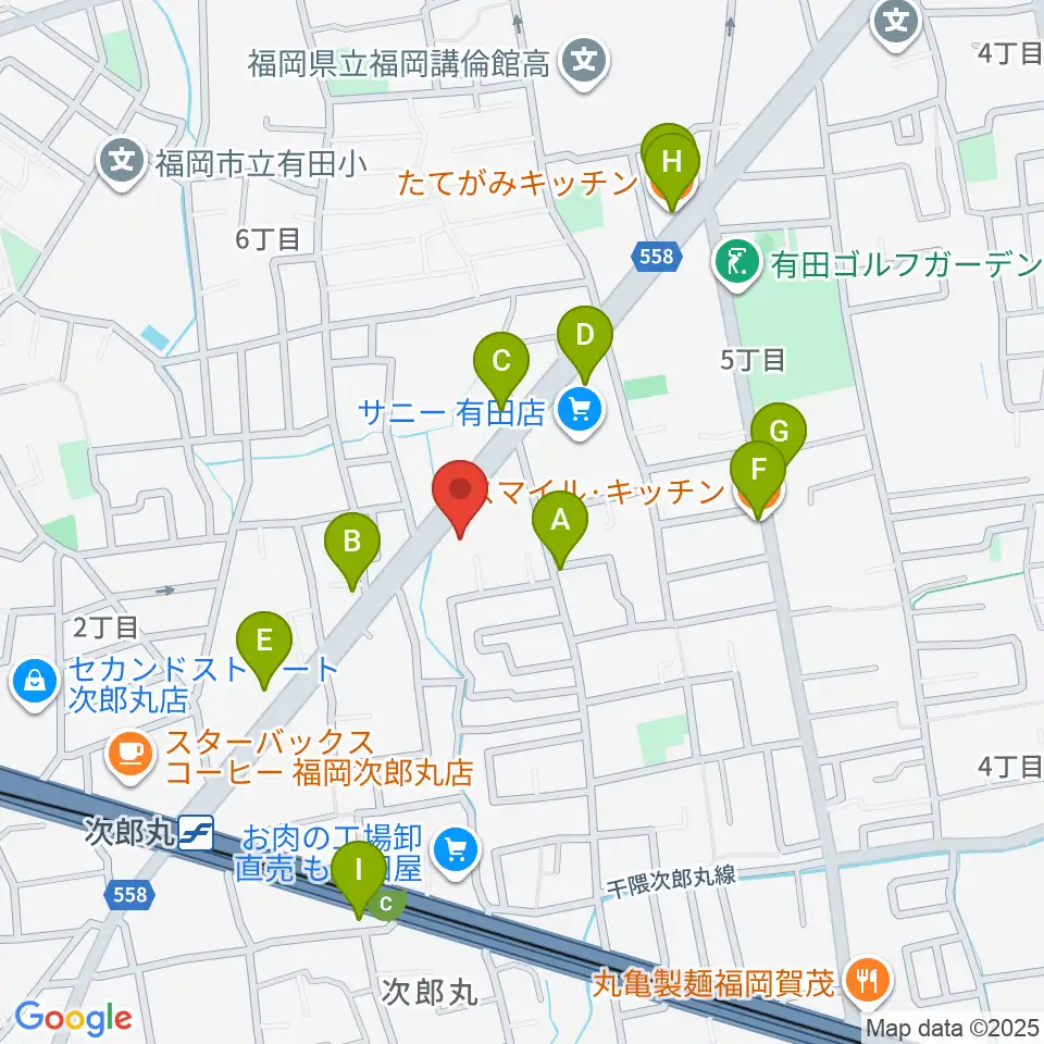 西部ピアノ福岡工房周辺のファミレス・ファーストフード一覧地図