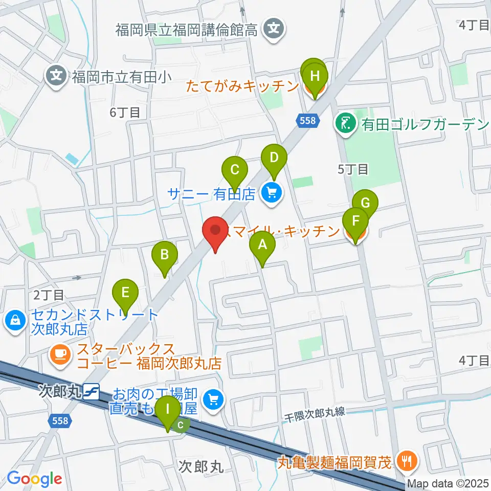 西部ピアノ福岡工房周辺のファミレス・ファーストフード一覧地図