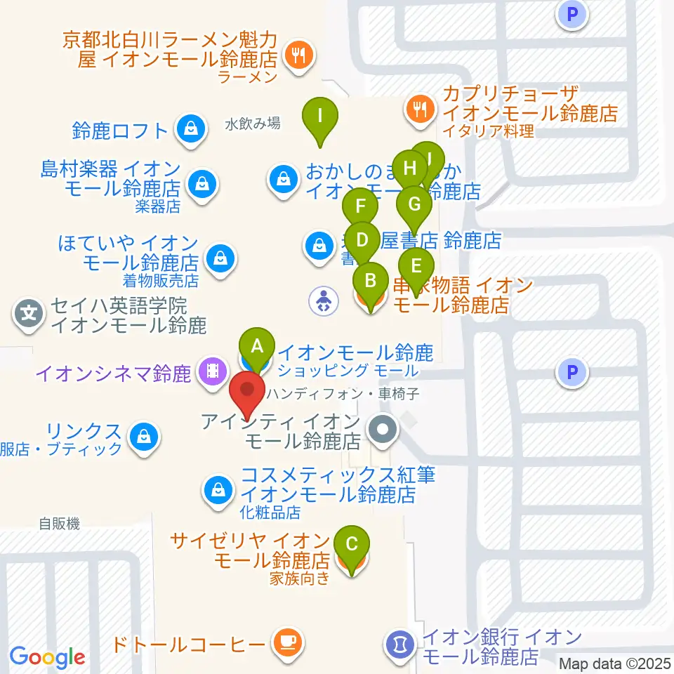 島村楽器 イオンモール鈴鹿店周辺のファミレス・ファーストフード一覧地図