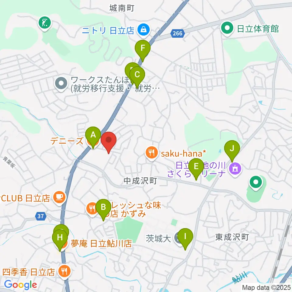 成沢プレーゴセンター ヤマハ音楽教室周辺のファミレス・ファーストフード一覧地図